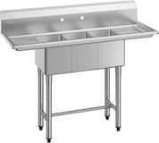 Latios évier de cuisine 3 bacs - Horeca/Foodtruck - Deux éviers - Crédence - Acier inoxydable - Dimensions 137 x 51 x 110 cm - Argent
