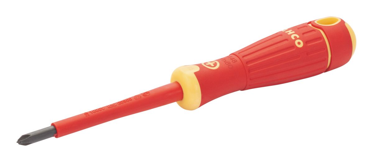 Bahco Schroevendraaier BahcoFit | geïsoleerd | VDE | rubber greep | Combitip | 6 mm/PH2 - B148.002.100