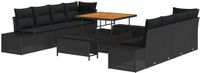 vidaXL Tuinbank Set Zwart Poly Rattan 2-zitter Inclusief Kussen