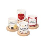 Avilia Set van 4 kopjes met schoteltjes van hout en kerstdecoratie