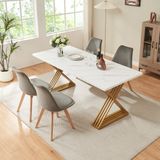 [en.casa] Eettafel Hujaari rechthoekig 180x80 cm goudkleurig en marmerlook wit