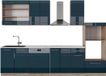 Vicco Fame-Line Complete keukeneenheid – 300 cm met hoge kast, WB Marmer Donkerblauw hoogglans/gouden eik