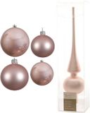 Decoris Kaemingk B.V. Compleet glazen kerstballen pakket lichtroze glans/mat 39 stuks - 18x 4 cm en 20x 6 cm - Inclusief piek mat