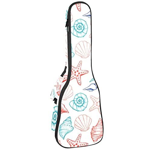 Mersov Concert Ukelele Rugzak, Heavy Duty Ukulele Case Bag met Opslag, Sopraan Concert Tenor Ukelele 10 MM Gewatteerde Tas Schelpen Zeester Conch Patroon