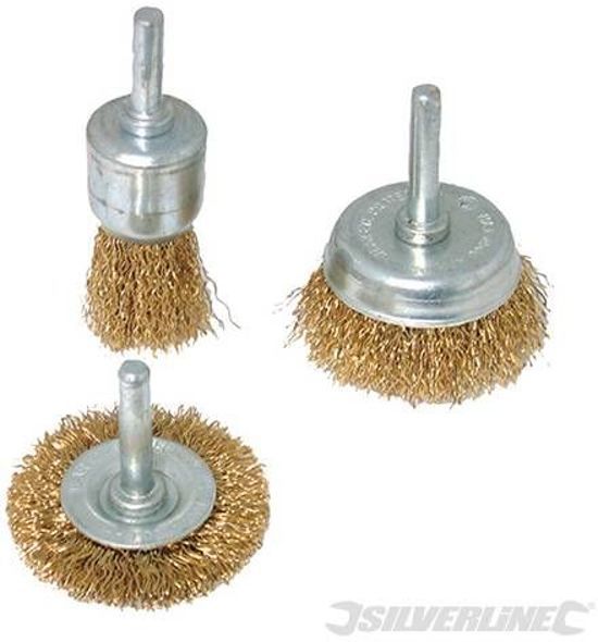 Silverline 3-delige wiel en komborstel set 6 mm schacht