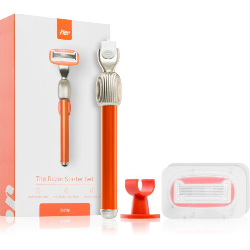 Fler The Razor Starter Set - Women's Razor with Replaceable Razor Heads and Holder - Unisex Razor with Aloe Vera, Vitamin E - Sicily Orange