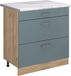 Vicco Keukenonderkast R-Line, Blauw-grijs/Goudkleurig Eiken, 80 cm met 3 laden marmer werkblad
