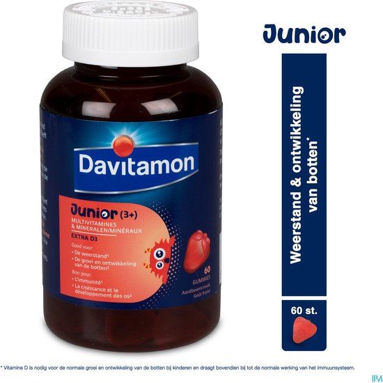 Davitamon Junior Gummies Aardbei 60 stuks - Vanaf 3 Jaar - Vegan