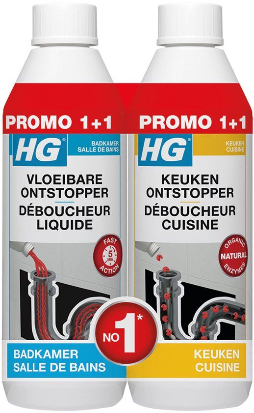 HG Vloeibare Badkamer + Keuken Ontstopper Promopack 1LT