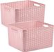 PLASTICFORTE 3x stuks rotan gevlochten opbergmand/opbergbox kunststof - Oud roze - 34 x 40 x 23 cm