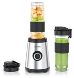Arendo mixeur plongeant, 500 W, fabricant de smoothies avec 2 gobelets de 570 ml chacun, 4 lames en acier inoxydable, 2 vitesses et fonction pulse, sans BPA, argent-noir