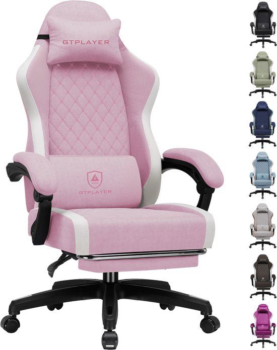 GTPLAYER - Gaming Stoel - Ergonomisch met Ademende Stof en Voetensteun - Roze