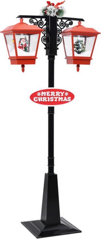 vidaXL Straatlantaarn met Kerstman 81x40x188 cm PVC Zwart en Rood