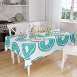 Bonamaison Tafelkleed, Anti-Mold, Sneldrogend, Waterdicht, 100% Polyester Tafellaken, Turkoois, wit, 140 x 160 Cm