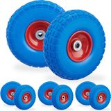 Merkloos 8x steekwagenwiel - 4.1/3.5-4 - rubber - bolderkarwiel - antilekband blauw-rood