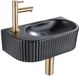 QeramiQ Fuente fonteinset – halfrond – 40x21.5x12 cm – keramiek noir mat – robinetterie or brossé – côtelé