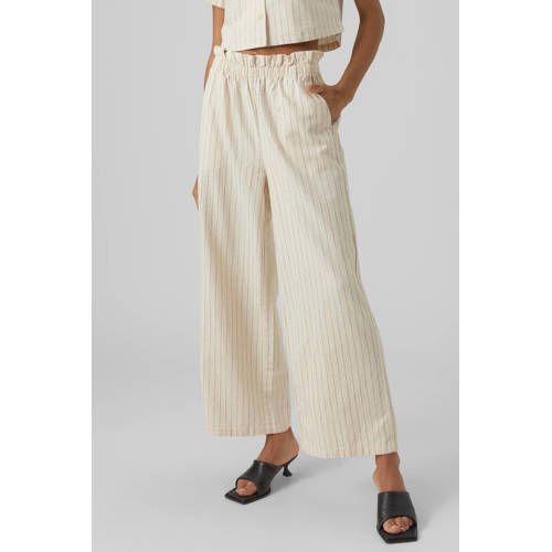 VERO MODA VMMINASAIY High Waist Wide Leg Trousers - Ecru/Dark Blue