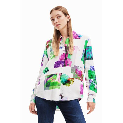 Desigual gebloemde blouse wit/fuchsia/groen