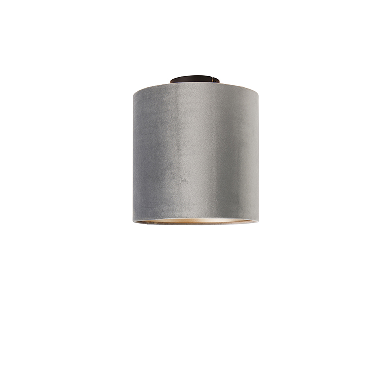 QAZQA Plafondlamp mat zwart met kap grijs 25 cm - Combi