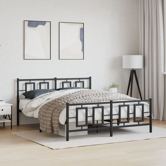 vidaXL Bedframe met hoofd- en voeteneinde metaal zwart 150x200 cm