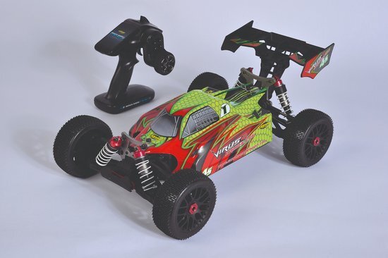 Carson 1:8 Virus 4.1 4S BL2.4G 100% RTR Neongeel, afstandsbediening auto, RC voertuig, incl. batterijen en afstandsbediening, snelheid tot 80 km/u, rijtijd 8 minuten, offroad 500707142