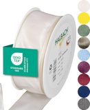 Halbach Seidenbänder Premium cadeaulint met draadrand, breedte 40 mm, lengte 25 m, Öko-Tex 100-gecertificeerd lint, taftlint made in Germany, kleur: crème