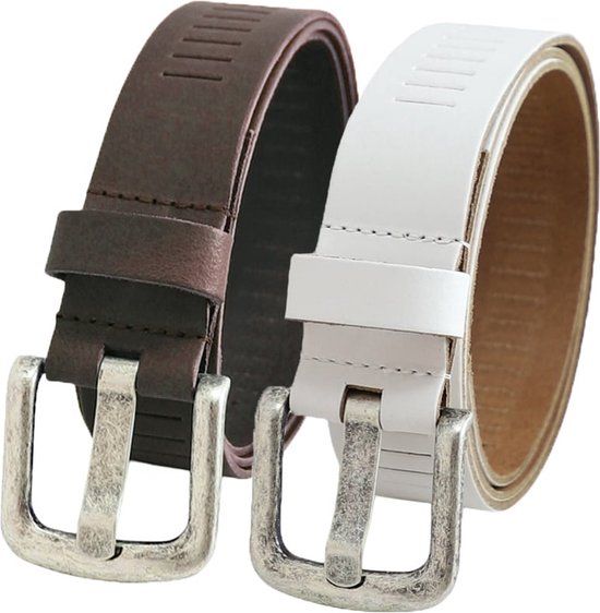 Landley Leren Geperforeerde Riemen Voordeelset - 2 Riemen - 4cm Breed - Leer - Bruin/Wit - 95cm