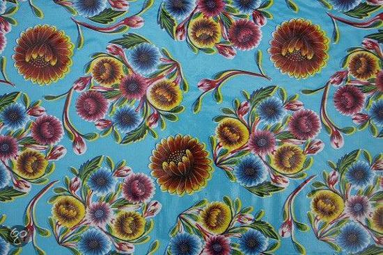 Atelier Du Baj Floral Aqua Mexicaans Tafelzeil - 250 x 120 cm