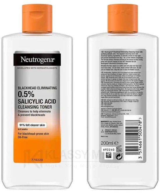 Neutrogena Blackhead Eliminating toner for blackhead-prone skin, 200 mL