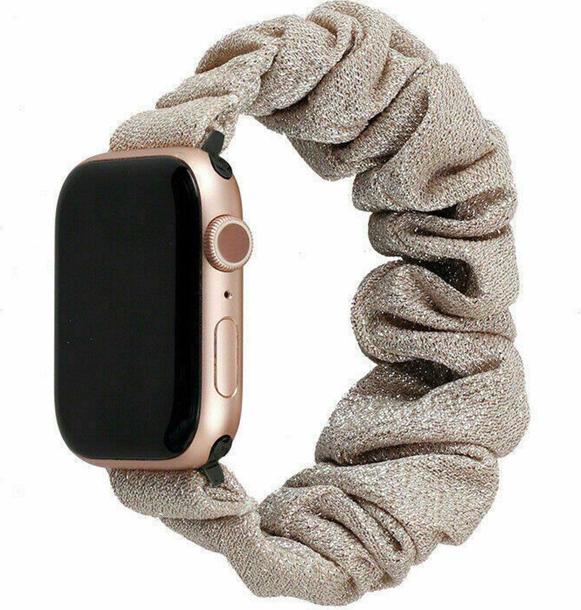 Strap-it Scrunchie bandje - shiny beige - Geschikt voor Apple Watch - 42-44 - 45-49mm