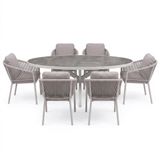 AVH-Collectie Ohio Joshua dining tuinset 241x116xH74 cm 7 delig latte keramiek grijs zand/latte/linen aluminium 6 zitplaatsen inclusief kussen