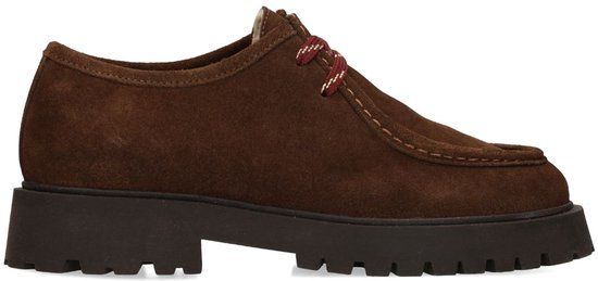 Manfield - Dames - Donkerbruine suède veterschoenen - Maat 40