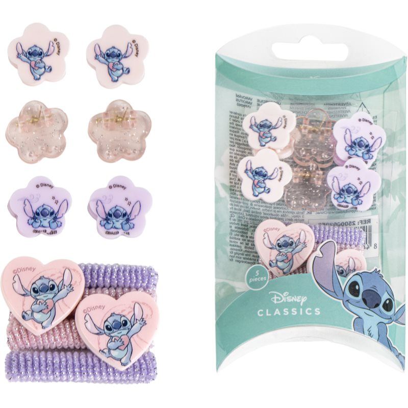 Stitch Beauty-set: bevat 6 haarspelden en 4 haarelastiekjes, kleur: roze en paars, verschillende samenstellingen, design geïnspireerd op Stitch, origineel product, ontworpen in Spanje