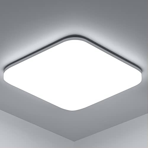 STANBOW LED plafondlamp plat 18W, 5000K 1600LM IP54 waterdichte plafondlamp, 22cm x 22cm paneel badkamerlamp plafond voor woonkamer/slaapkamer/keuken/badkamer/gang/kelder, koel wit