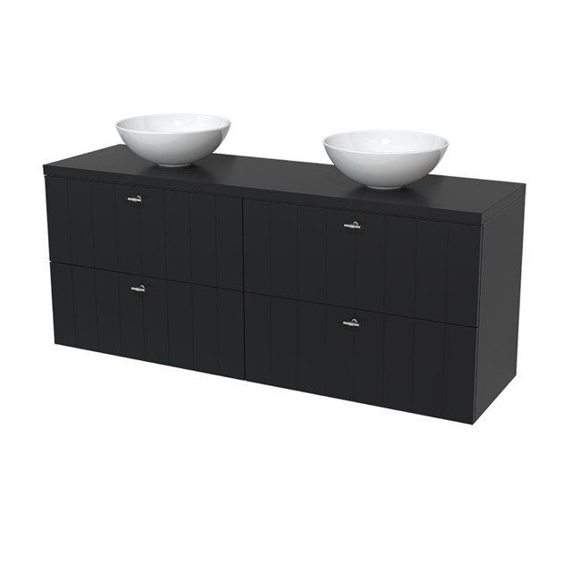 Maxaro Badkamermeubel Modulo Plato 160cm Mat Zwart 4 Lades Lamel