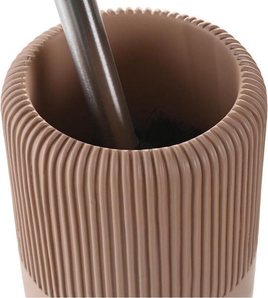 DKD Home Decor Toiletborstel - 11 x 11 x 36,5 cm - Cement - Terra cotta - Roestvrij staal