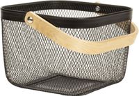 Merkloos Opbergmand - met handgreep - zwart - metaal - 17 x 24 x 24 cm - draadmand