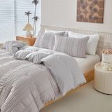 TRANKIELO® Seersucker linge de lit 155 x 220 cm tufté gris doux microfibre 3 pièces avec fermeture éclair