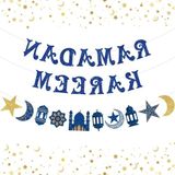 Wan GmbH Ramadan Decoratieve Banner Set - Eid Mubarak - Home Party Decoratie - Ramadan Kareem - Geschikte Home Party Accessoires - Bleu