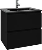 Saniclass Chaci Ensemble de meubles de salle de bain - 60x45x55cm - lavabo en céramique noir mat - 1 vasque - 1 trou de robinetterie - 2 tiroirs - noir mat