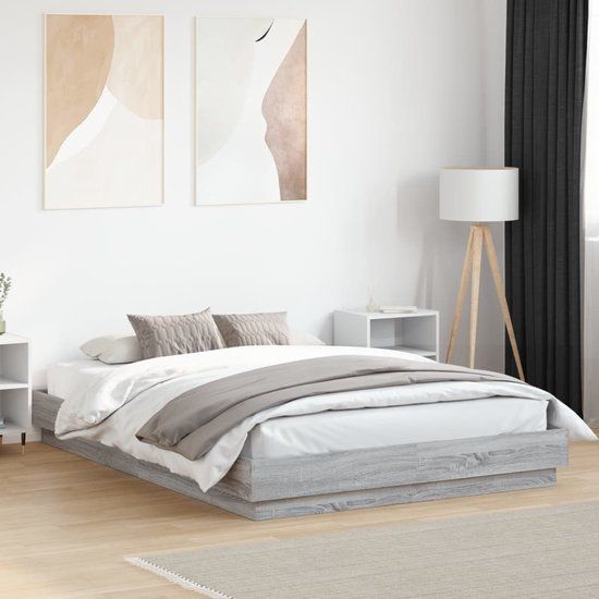 vidaXL Bedframe met LED-verlichting, grijs sonoma eikenkleur, 150x200 cm