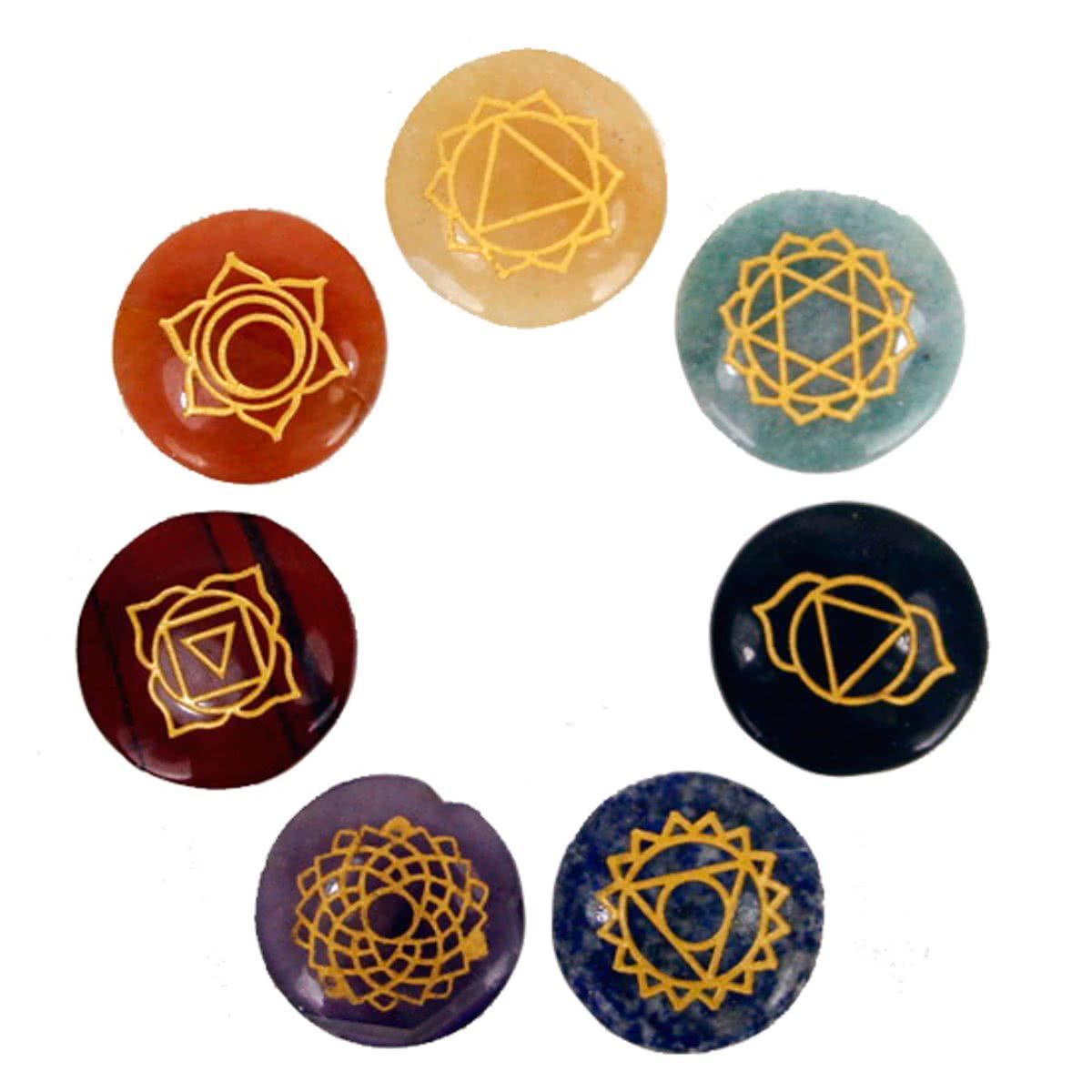 Yogi & Yogini SET 7 chakra symbolen ronde halfedelstenen