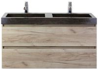 BES LED Maxx XL Badmeubelset 120 cm - Craft Oak - Wastafel Lucca Dubbel 2 Kraangaten