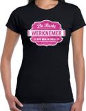 Bellatio Decorations Shoppartners Bv Cadeau t-shirt voor de beste werknemer voor dames - zwart met roze - werknemers - kado shirt / kleding - moederdag / collega XS