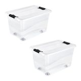 keeeper Opbergbakken konrad met wielen, deksel en schuifsluiting, 59,5 x 39,5 x 35 cm, 52 l, doorzichtig, 2 stuks