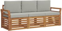vidaXL - Sofa-Set - 3-zits - Natuurlijk en Lichtgrijs - Massief Acacia Hout