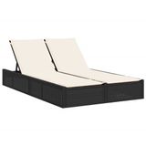 vidaXL Ligbed 2-persoons met kussens poly rattan zwart