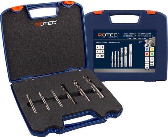 Rotec HSS-E vingerfrezenset '610', DIN 844, 6-dlg, ø4-12