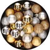 Merkloos / Sans marque Kerstboomversiering 28x stuks kunststof kerstballen zilver en goud mix 3 cm