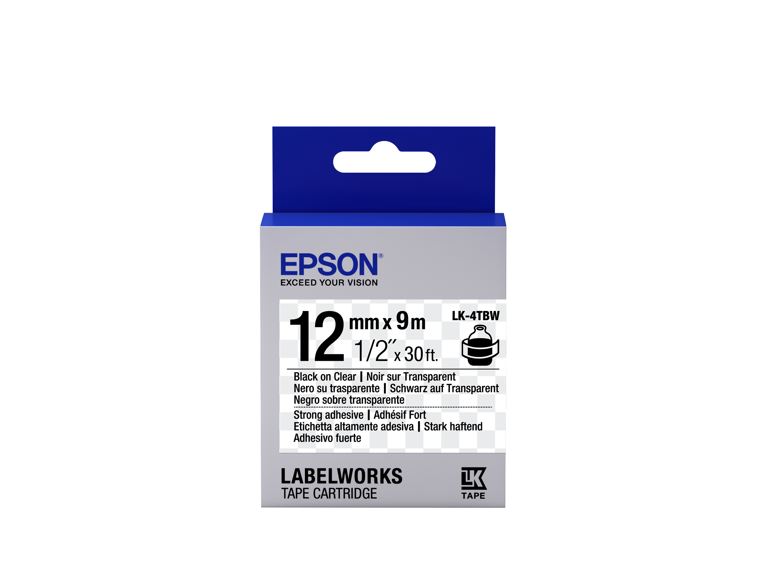 Epson Strong Adhesive Tape - LK-4TBW Strng adh Blk/Clear 12/9